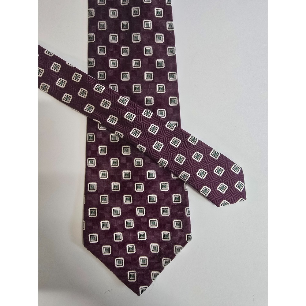Nordstrom Designer Necktie Mens Plum Square Pattern All Silk Italian Made Formal